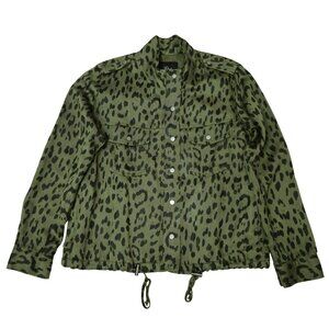 Rails Women's M Leopard Print Military Jacket Green Zip & Snap Closure Pockets